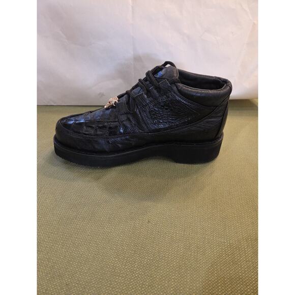 Wild West Genuine NATURAL Caiman Crocodile Ostrich Casual Shoes Lace Up Black main image 7